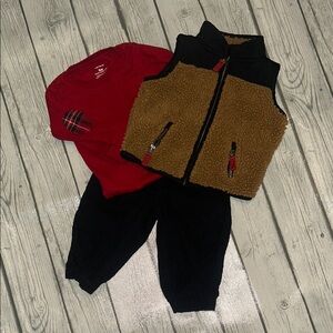 Carter’s 9mo Red Thermal Shirt and Brown Vest with Black Corduroy Pants Set
